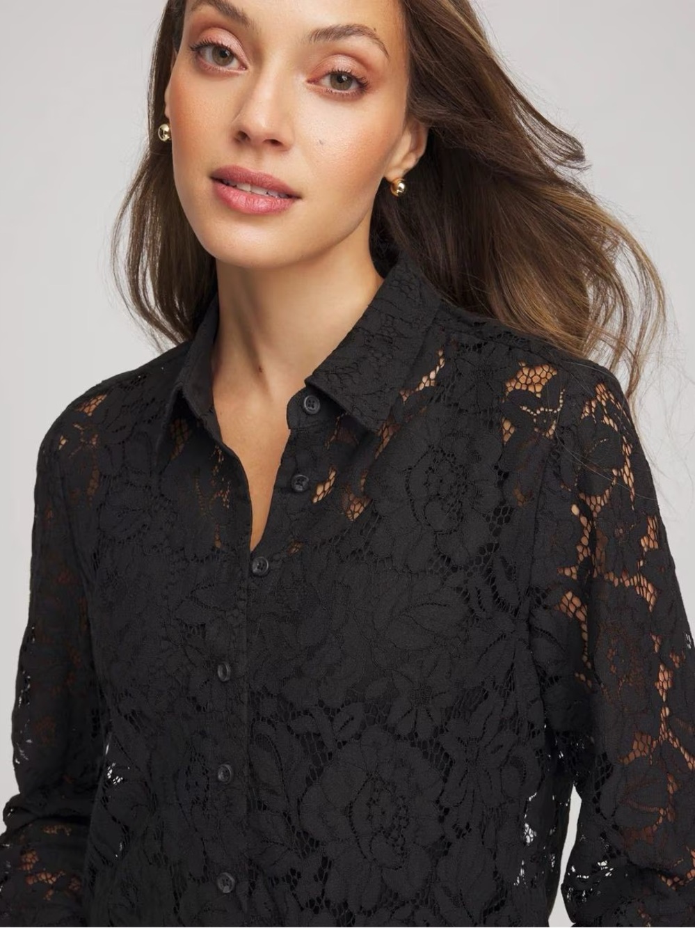Ariat Black Sheer Lace Button-Down Blouse